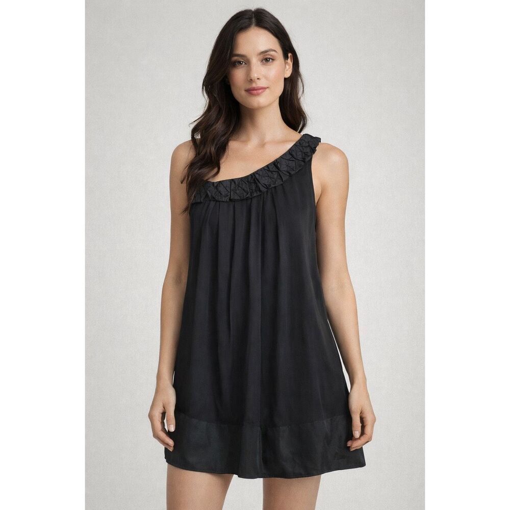 Bebe Black Silk One Shoulder Dress Embellished Neck Size S - Picture 1 of 11
